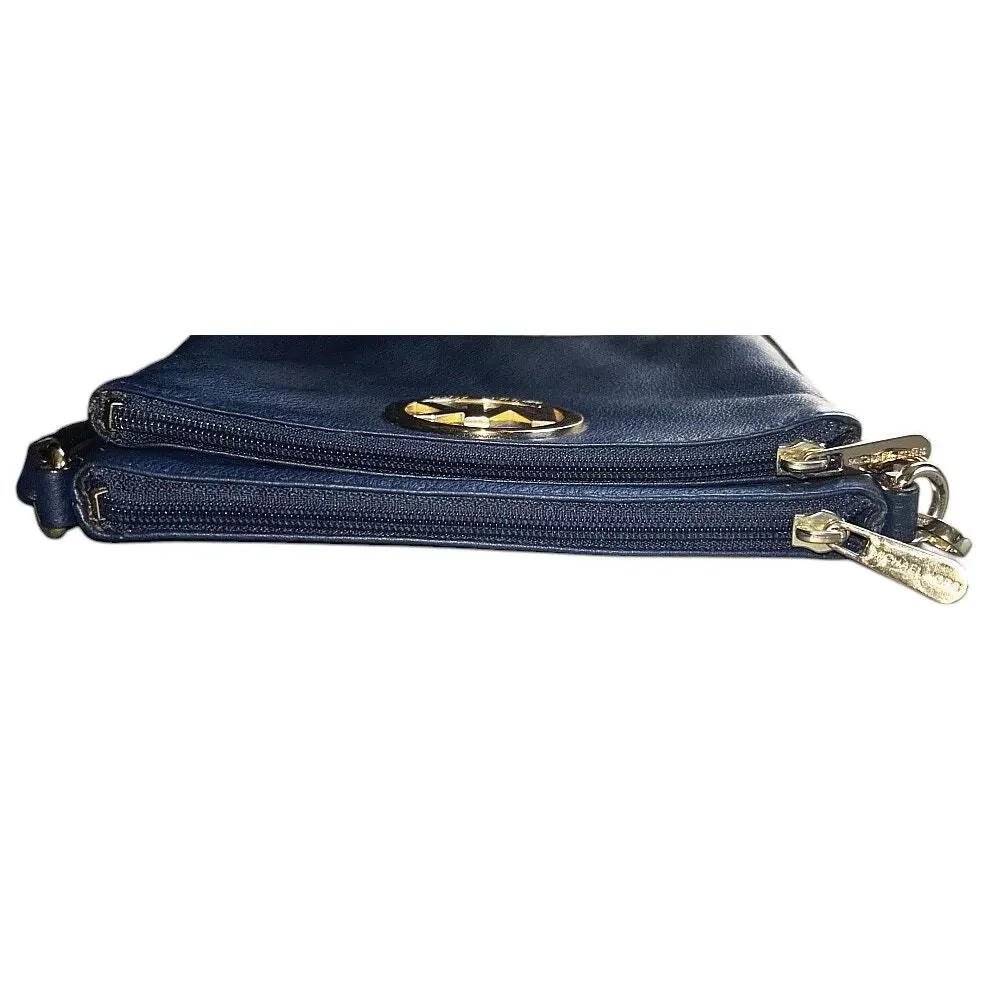Michael Kors Fulton Cadet Blue Leather Crossbody Bag Authenticated